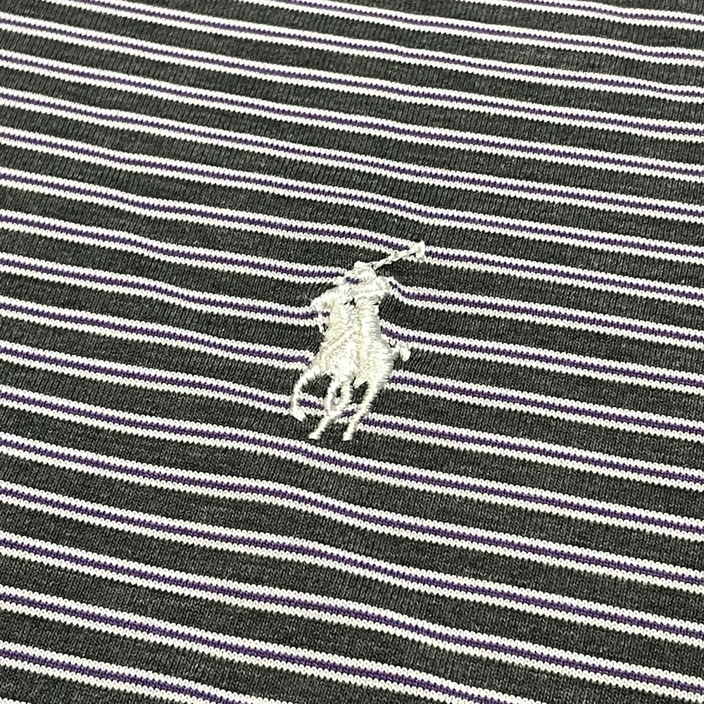 Polo Golf Ralph Lauren Men's M Short Sleeve Gray and Purple Striped Preppy Polo